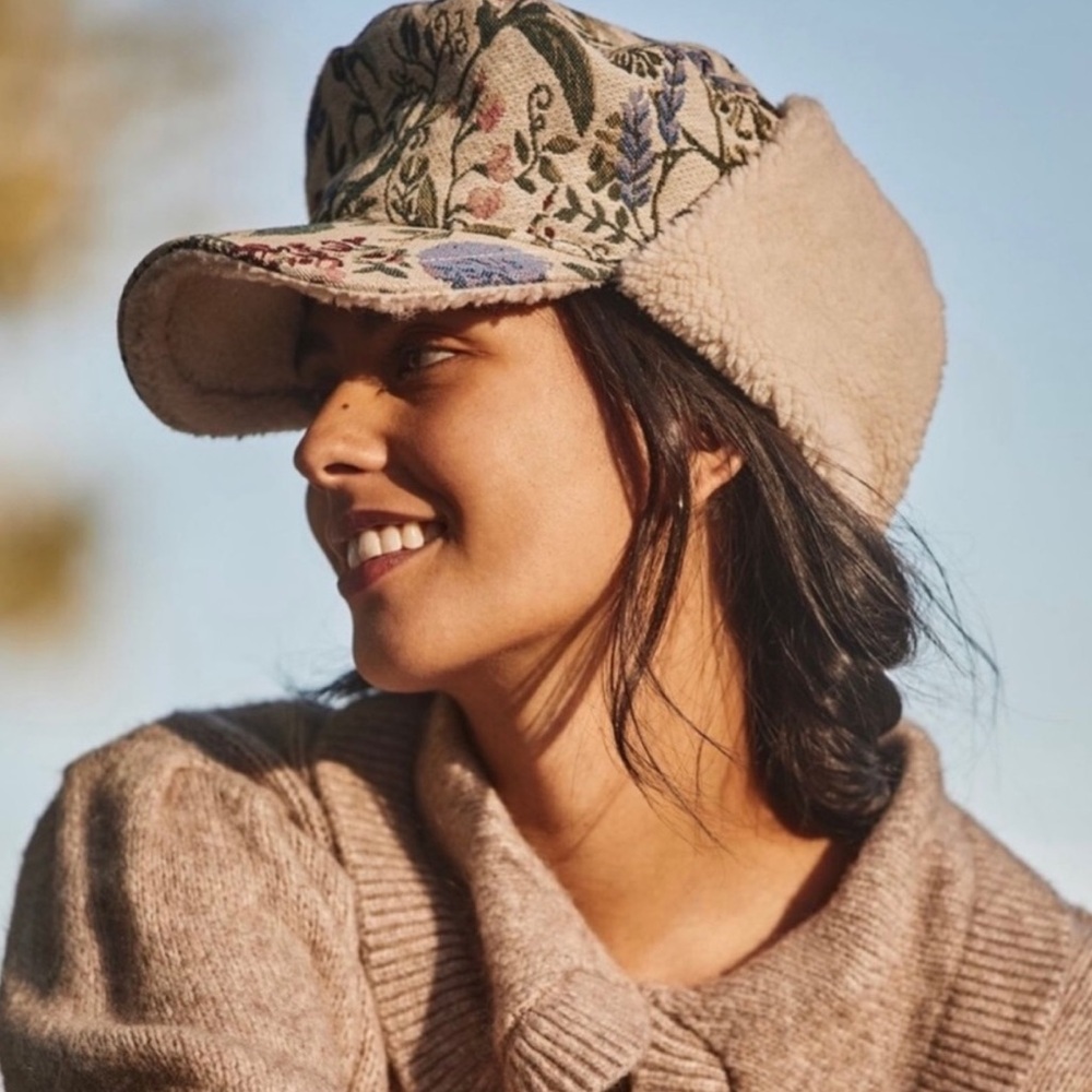 Anthropologie brocade trapper hat with bill